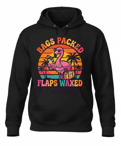 Bags Packed Flaps Waxed Funny Flamingo Vacation Hoodie - Black