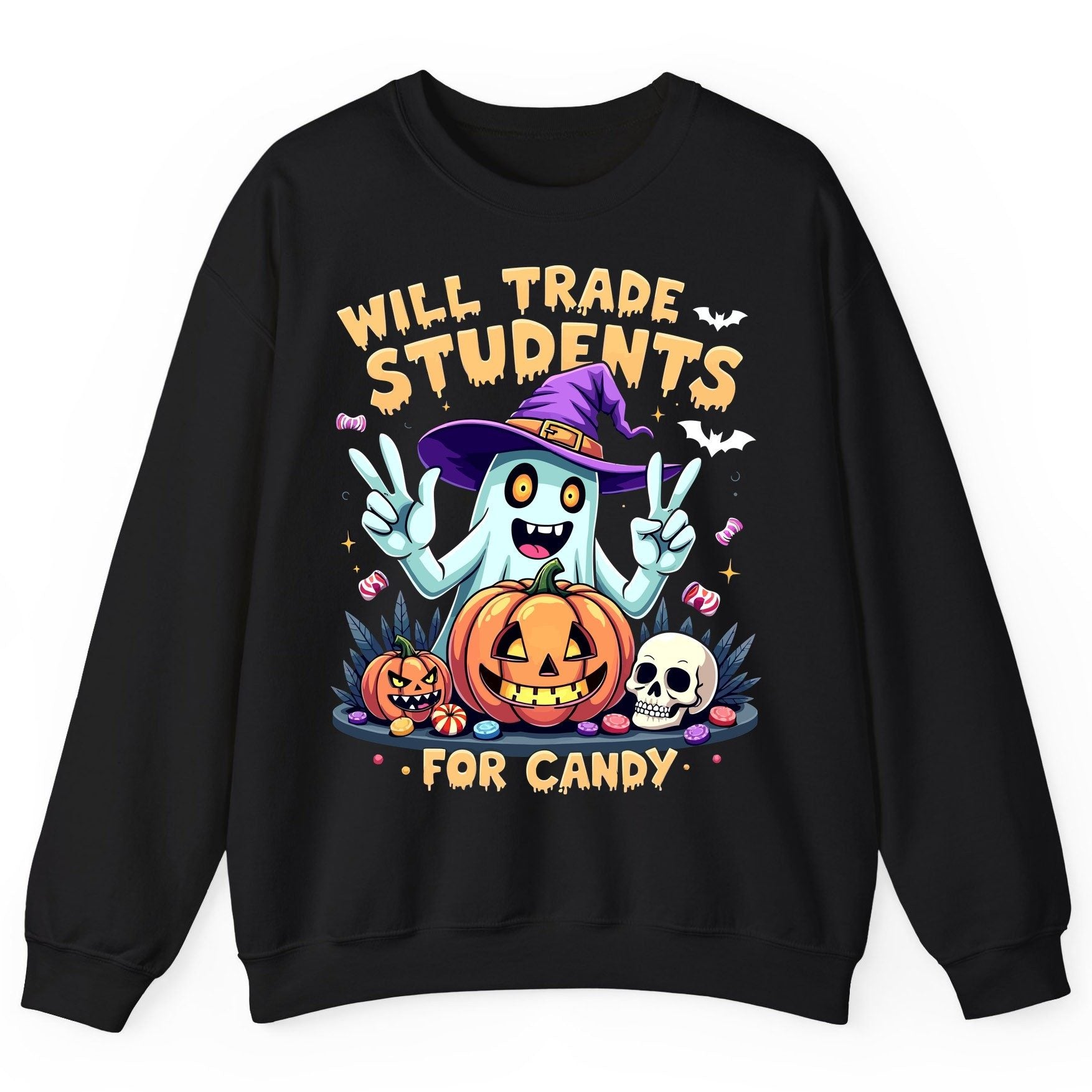 Will Trade Students for Candy teacher humor Sweatshirt Black product mockup