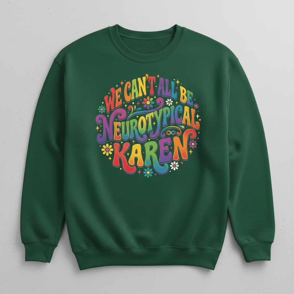We Can't All Be Neurotypical Karen Groovy Retro Design Sweatshirt - Forest Green