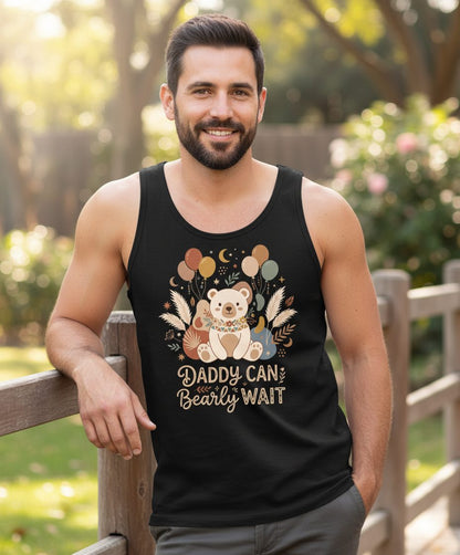 Daddy Can Bearly Wait Baby Shower Tank Top - lifestyle model mockup - Black