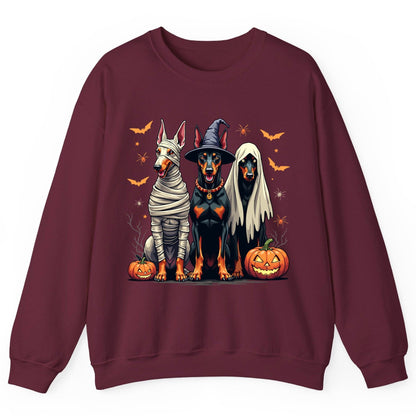 Halloween Doberman Trio doberman pinscher Sweatshirt Maroon product mockup