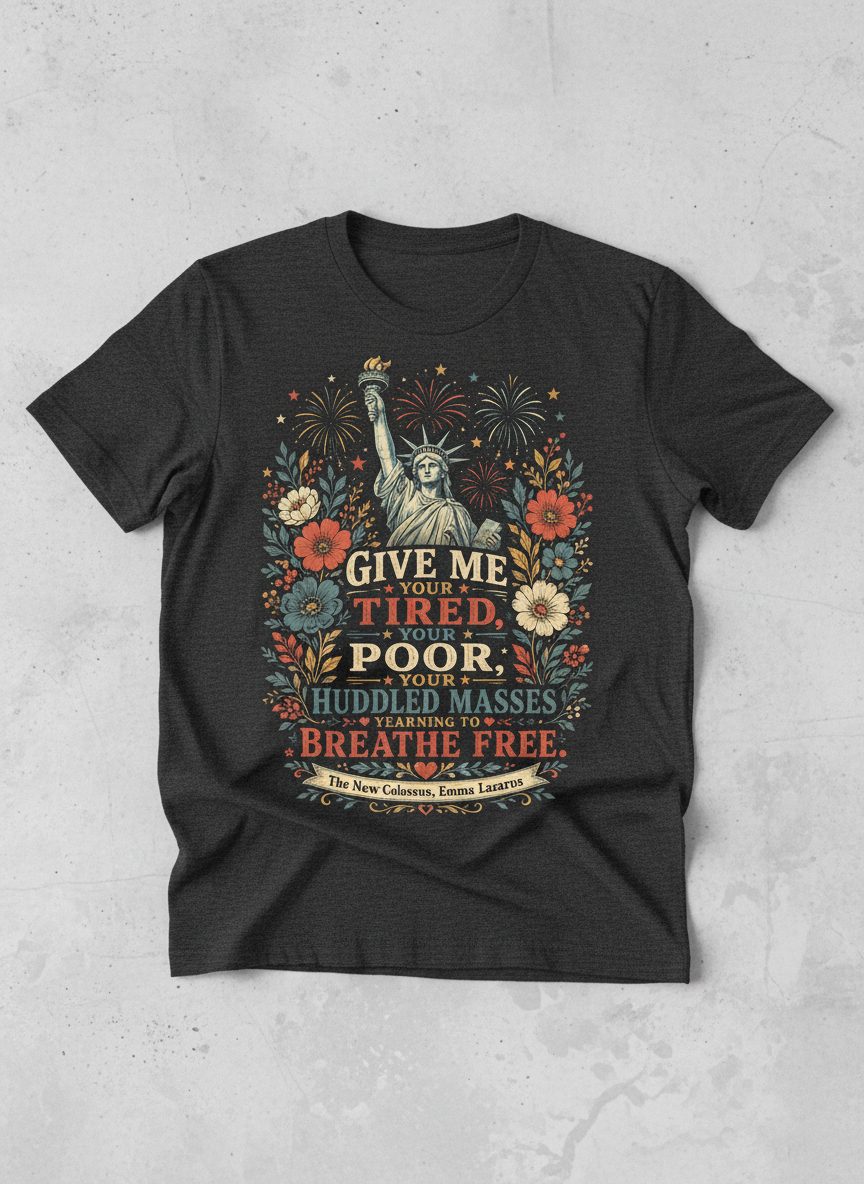 Breathe Free Patriotic Statue Liberty Vintage Americans T-Shirt - product mockup - Dark Heather