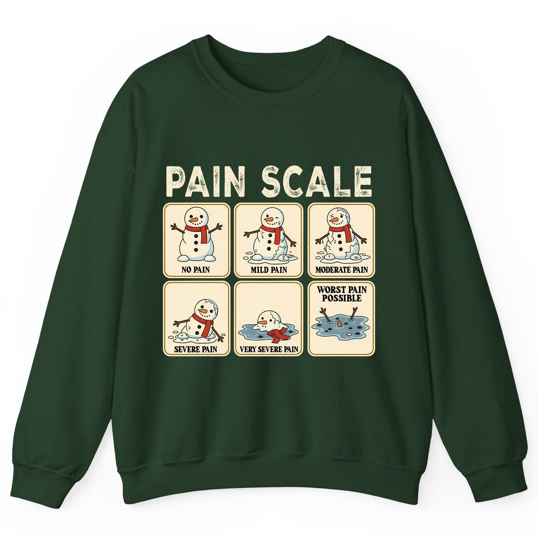 Pain Scale No Pain Mild Pain Moderate Pain Severe Pain Very Severe Pain Worst Pain Possible snowman Sweatshirt Forest Green