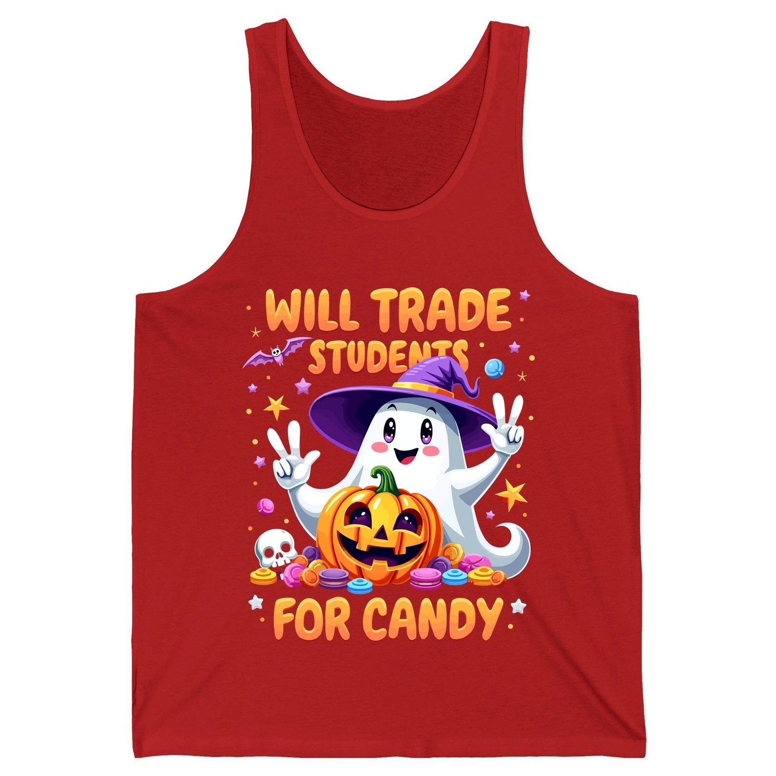 Will Trade Students for Candy teacher Halloween Tank Top Red product mockup