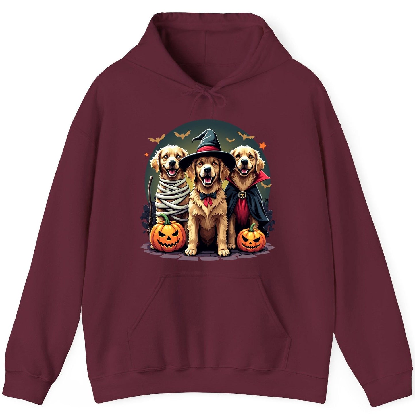 Golden Retriever Halloween Trio golden retriever Hoodie Maroon product mockup