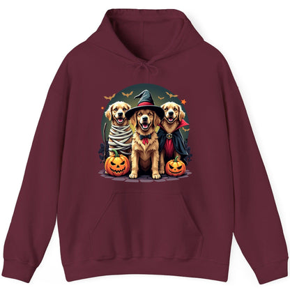 Golden Retriever Halloween Trio golden retriever Hoodie Maroon product mockup
