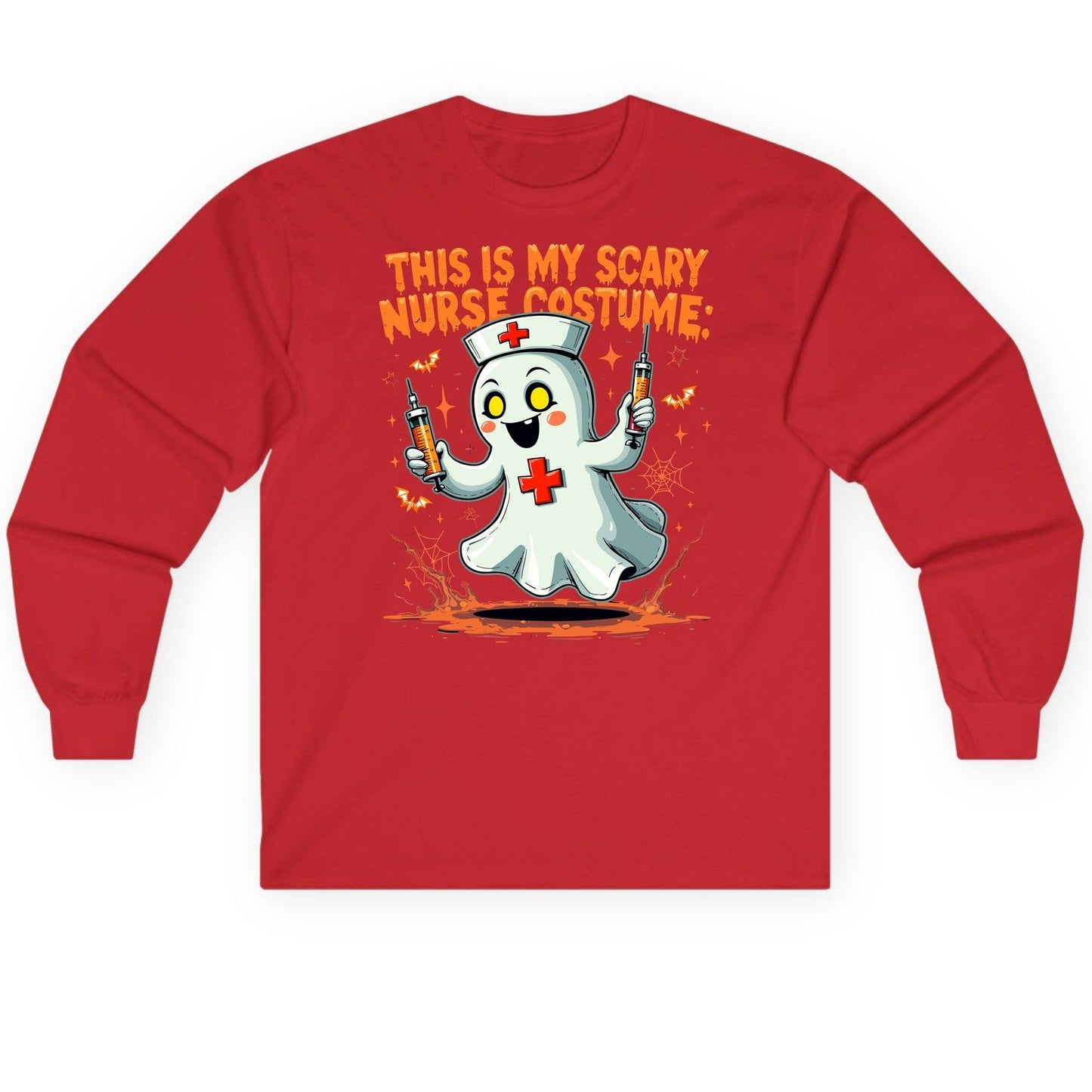 This Is My Scary Nurse Costume ghost nurse Long Sleeve Tee Red product mockup