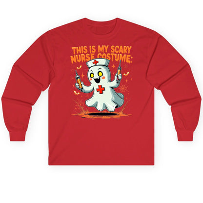 This Is My Scary Nurse Costume ghost nurse Long Sleeve Tee Red product mockup
