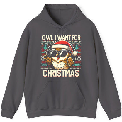 Owl I Want for Christmas Christmas owl Hoodie Charcoal product mockup