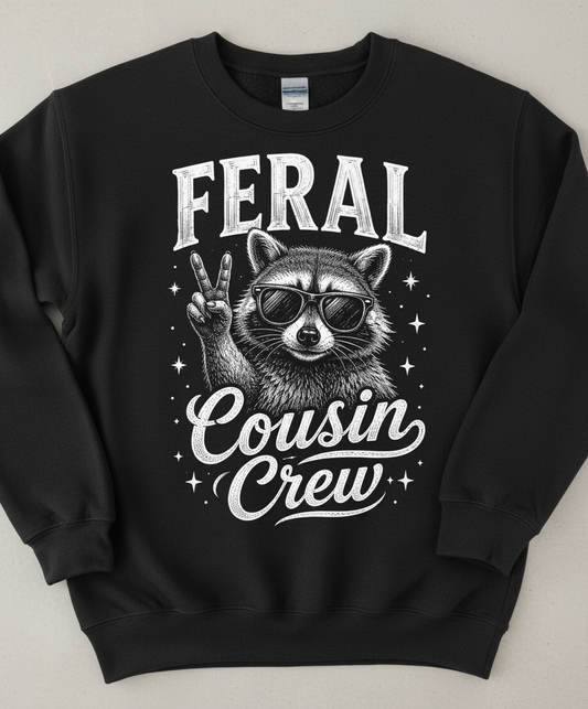 Feral Cousin Crew Raccoon T-Shirt Sweatshirt - Black