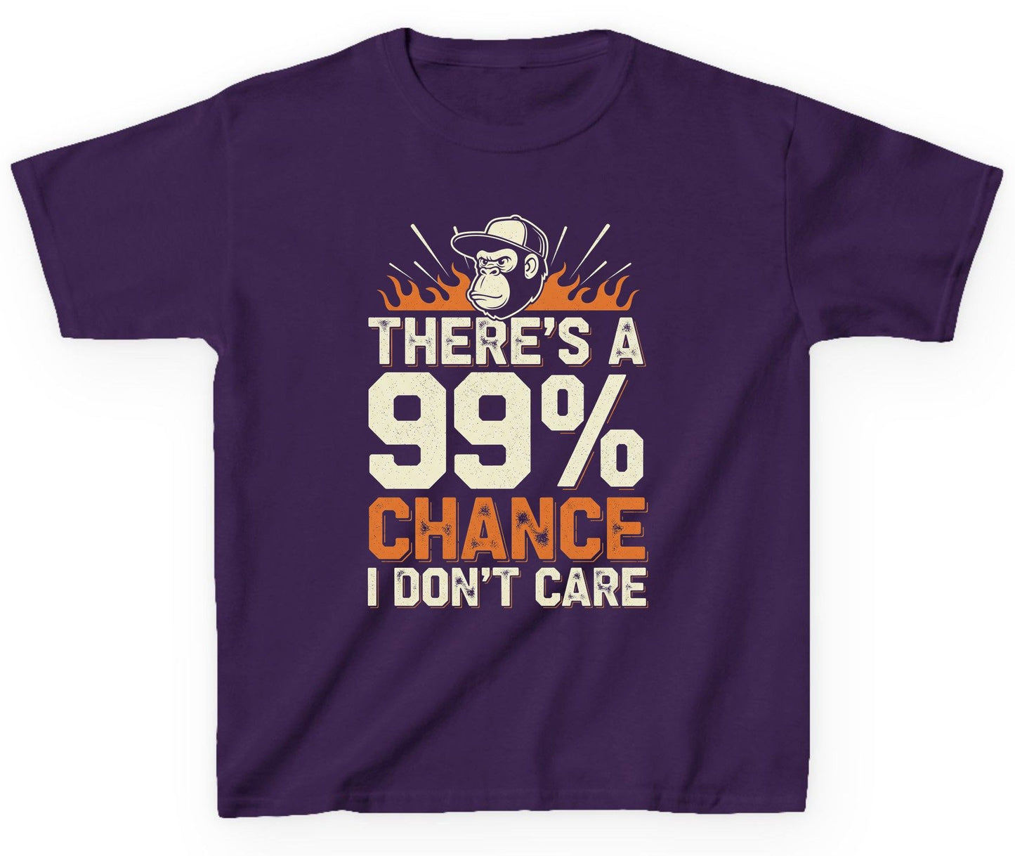 There's a 99% Chance I Don't Care sarcastic monkey Youth T-Shirt Purple product mockup