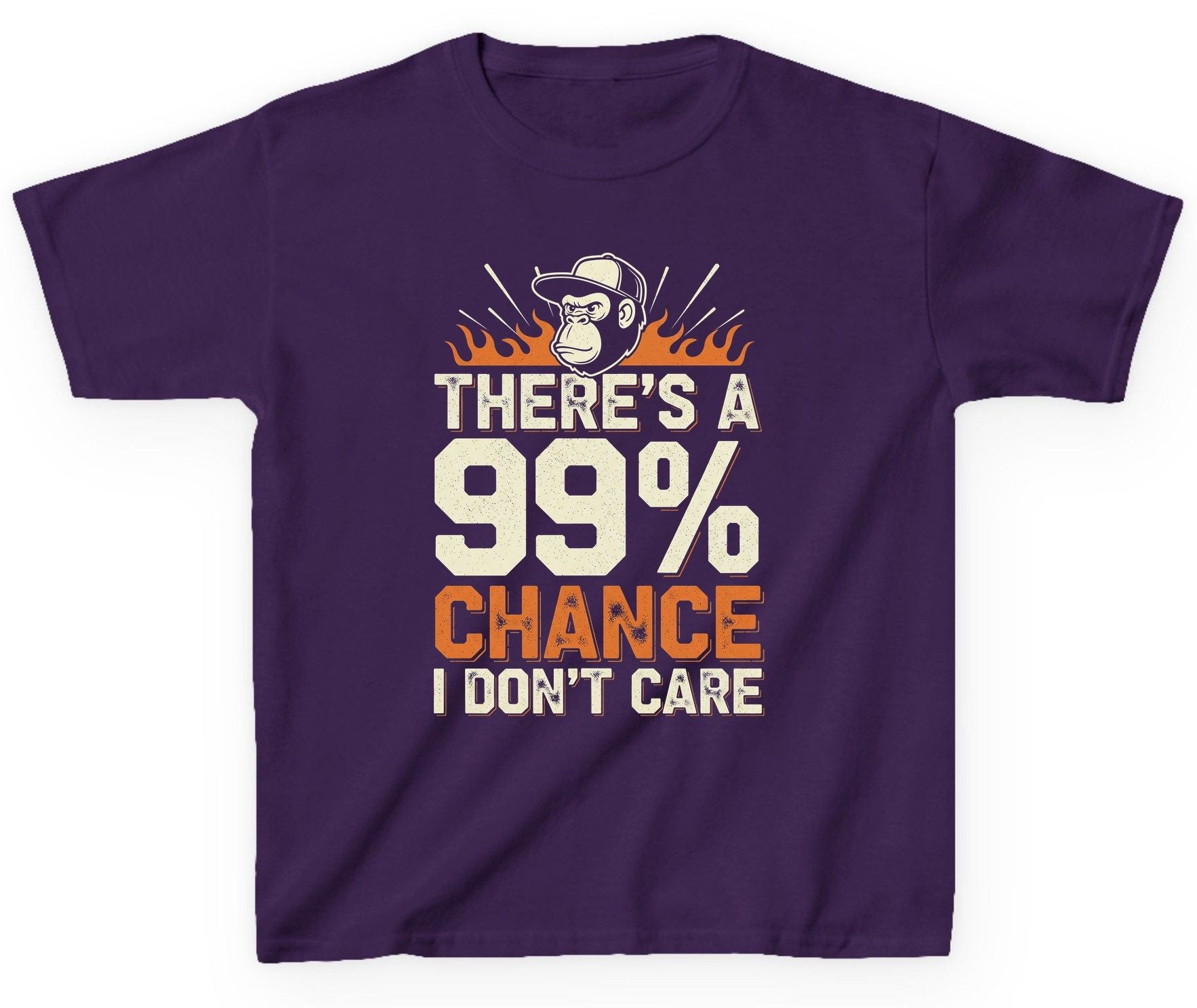 There's a 99% Chance I Don't Care sarcastic monkey Youth T-Shirt Purple product mockup