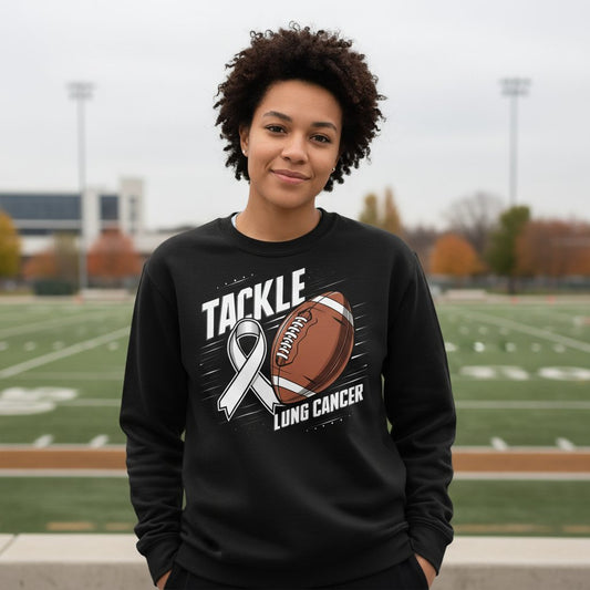 Tackle Lung Cancer lung cancer awareness Sweatshirt Black lifestyle mockup
