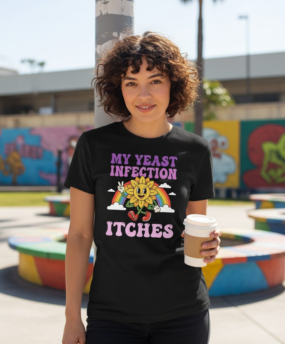 My Yeast Infection Itches Funny Sarcastic Humor T-Shirt - lifestyle model mockup - Black