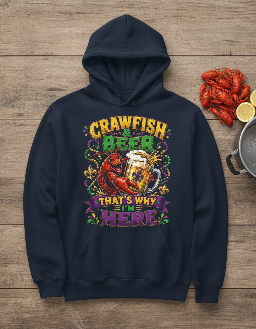 Crawfish & Beer That's Why I'm Here Funny Boil Hoodie - product mockup - Navy