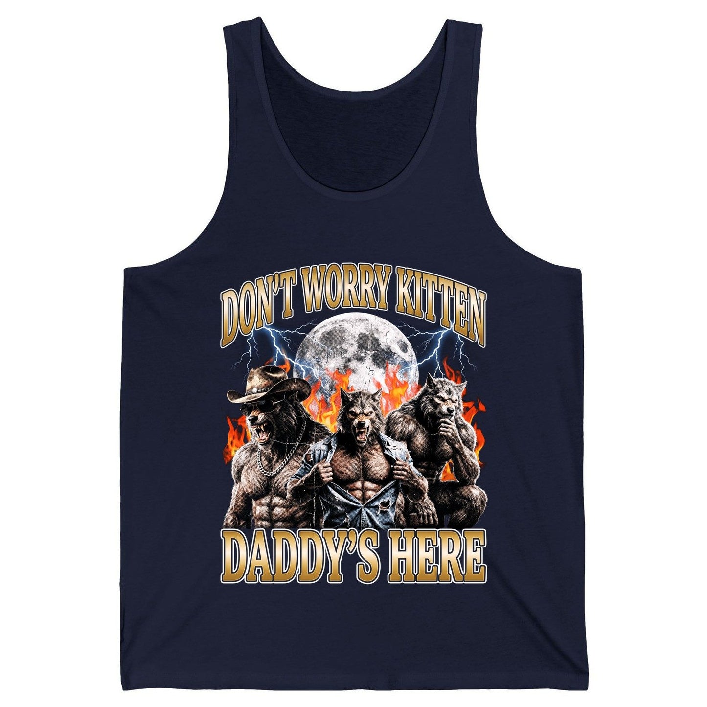 Don't Worry Kitten Daddy's Here werewolves Tank Top Navy product mockup