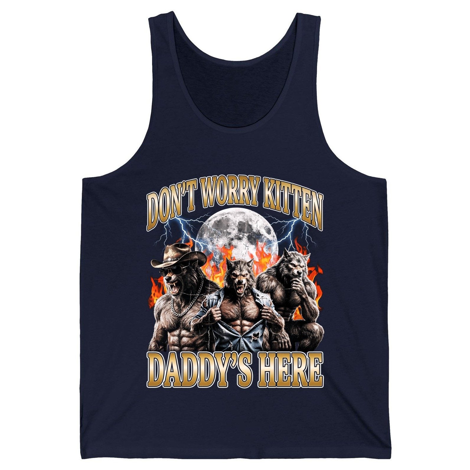 Don't Worry Kitten Daddy's Here werewolves Tank Top Navy product mockup