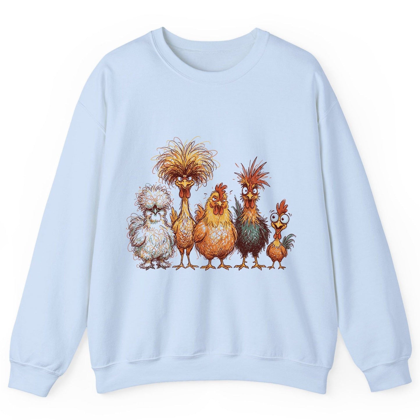 Funny Scribble Art Chickens chickens Sweatshirt Light Blue product mockup