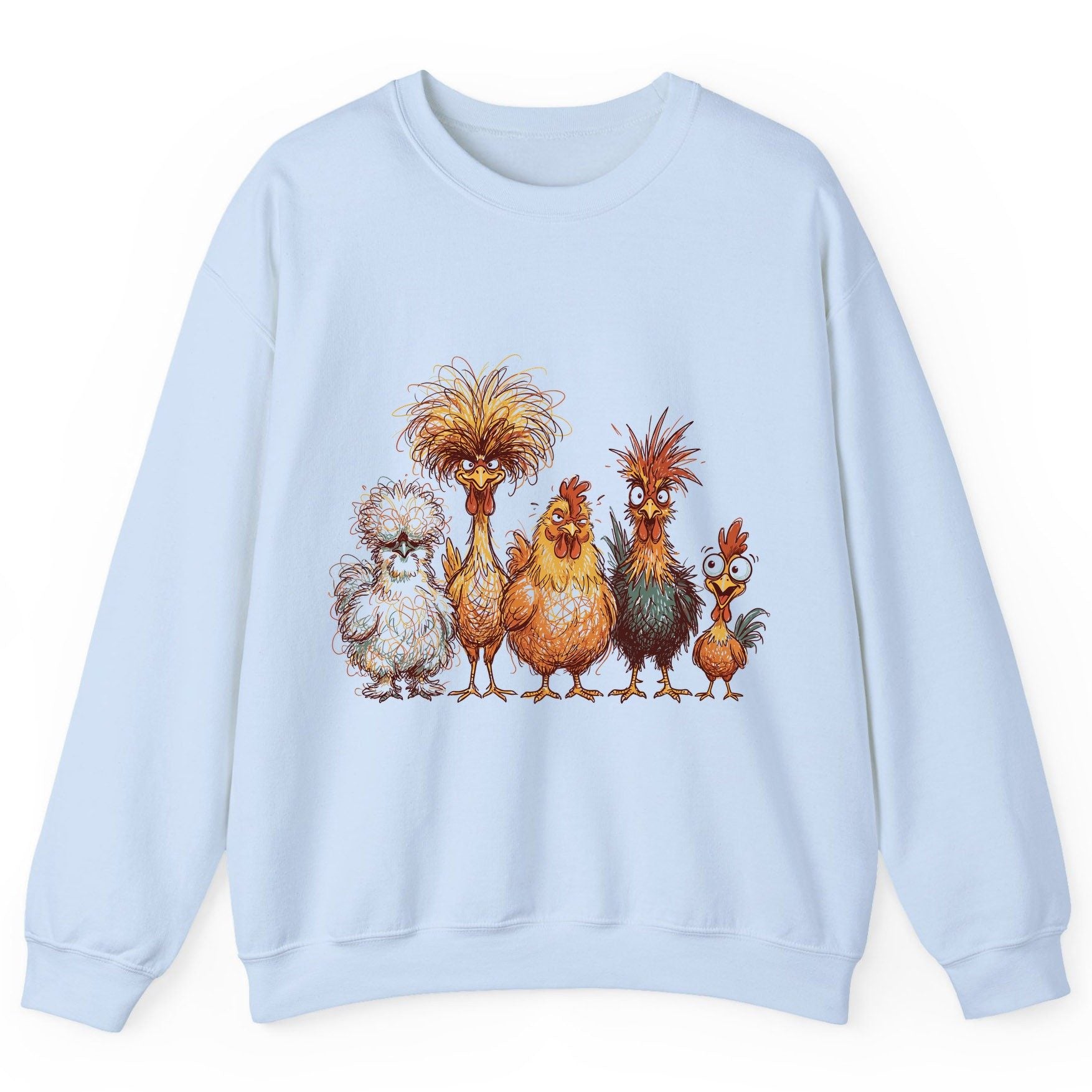 Funny Scribble Art Chickens chickens Sweatshirt Light Blue product mockup