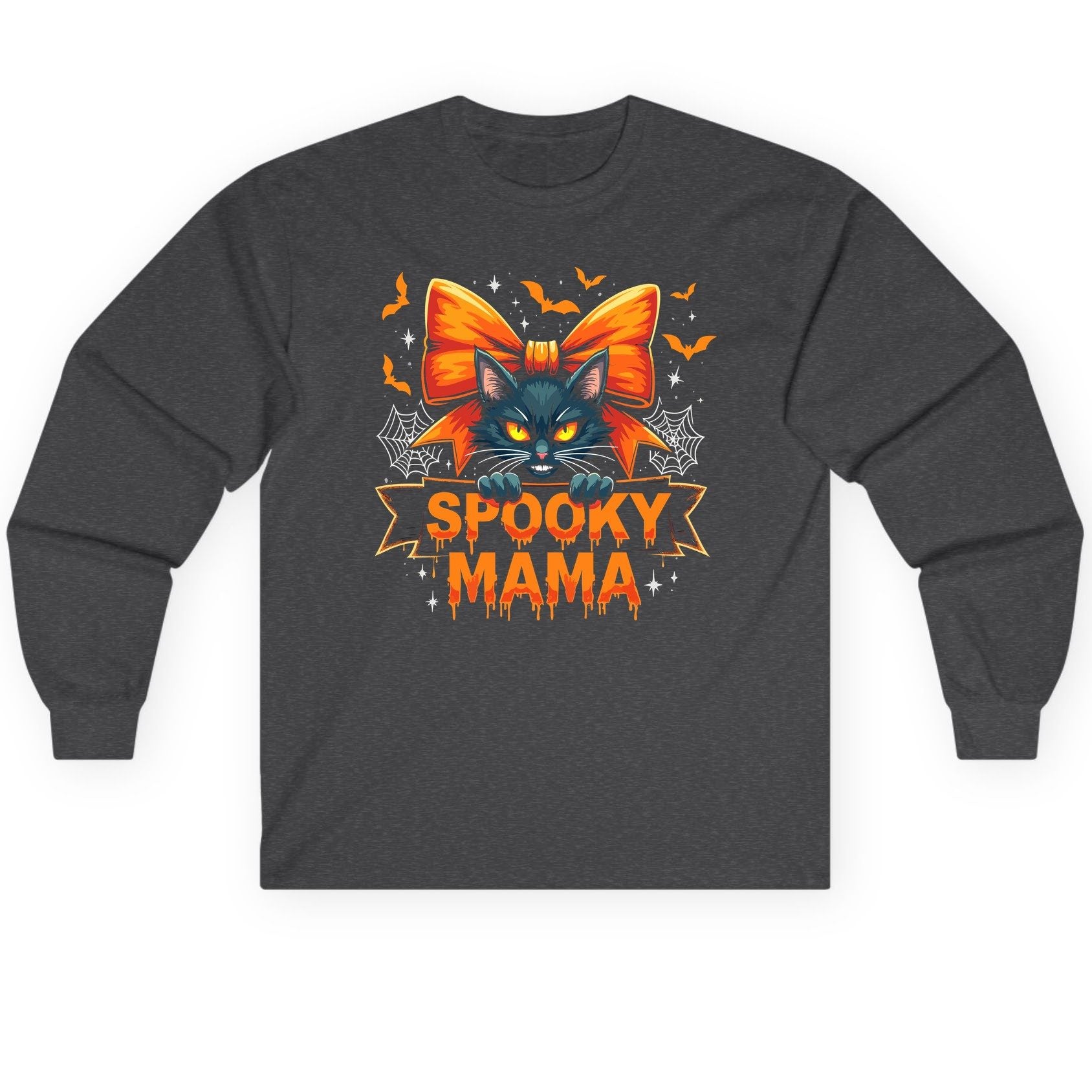 Spooky Mama black cat Long Sleeve Tee Dark Heather product mockup