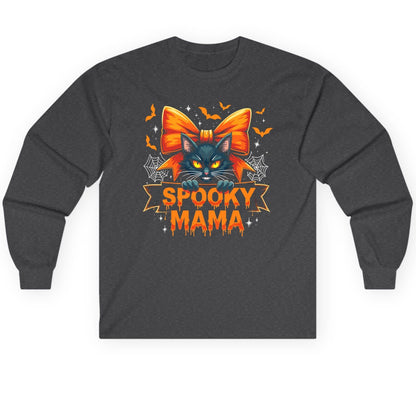 Spooky Mama black cat Long Sleeve Tee Dark Heather product mockup