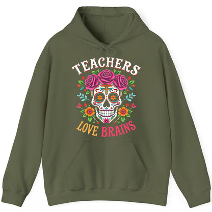 Teachers Love Brains teacher Hoodie Military Green product mockup