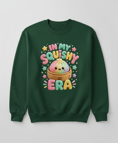 In My Squishy Era Cute Dumpling Sweatshirt - product mockup - Forest Green
