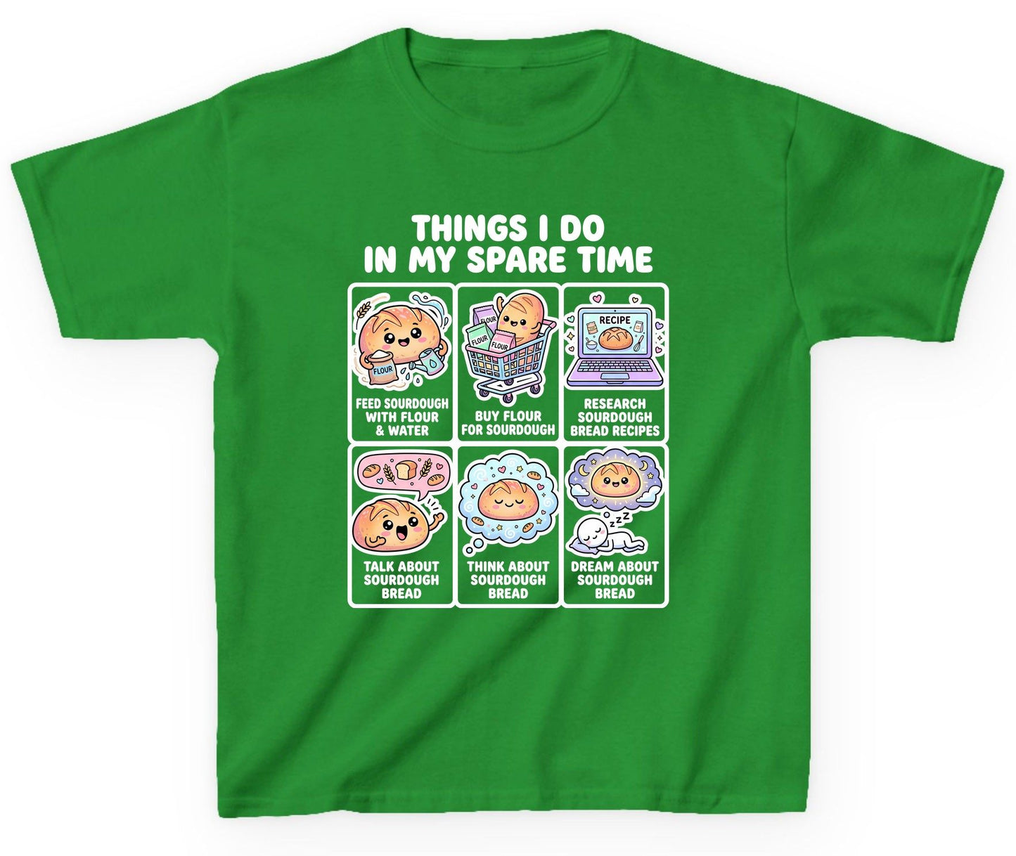Things I Do in My Spare Time sourdough bread baking Youth T-Shirt Irish Green product mockup