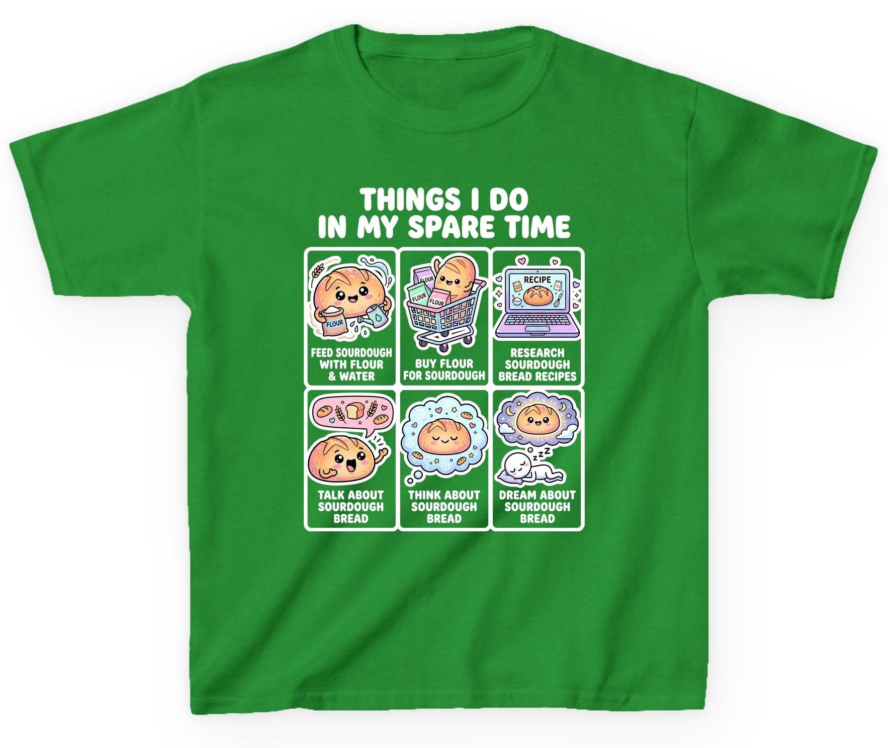 Things I Do in My Spare Time sourdough bread baking Youth T-Shirt Irish Green product mockup