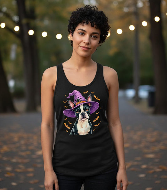 Halloween Boston Terrier Witch boston terrier Tank Top Black lifestyle mockup