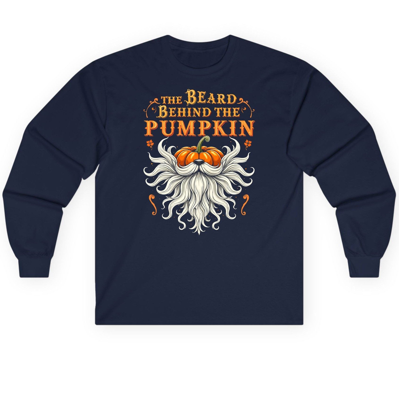 The Beard Behind the Pumpkin bearded dad Long Sleeve Tee Navy product mockup