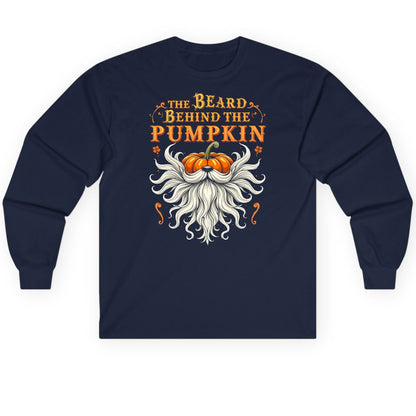 The Beard Behind the Pumpkin bearded dad Long Sleeve Tee Navy product mockup