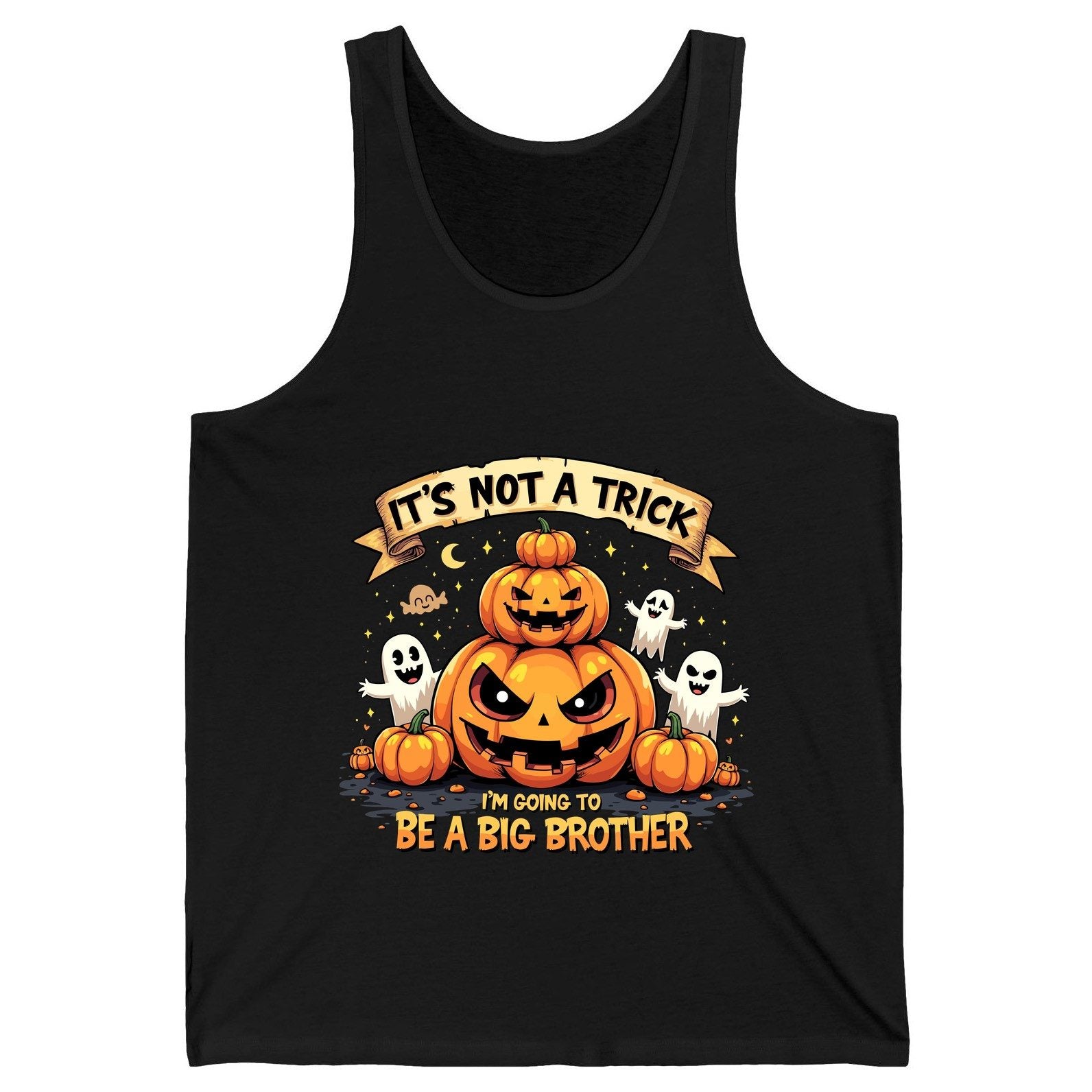 It's Not a Trick I'm Going to Be a Big Brother Halloween pregnancy announcement Tank Top Black product mockup
