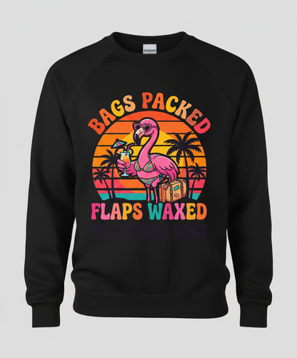 Bags Packed Flaps Waxed Funny Flamingo Vacation Sweatshirt - Black