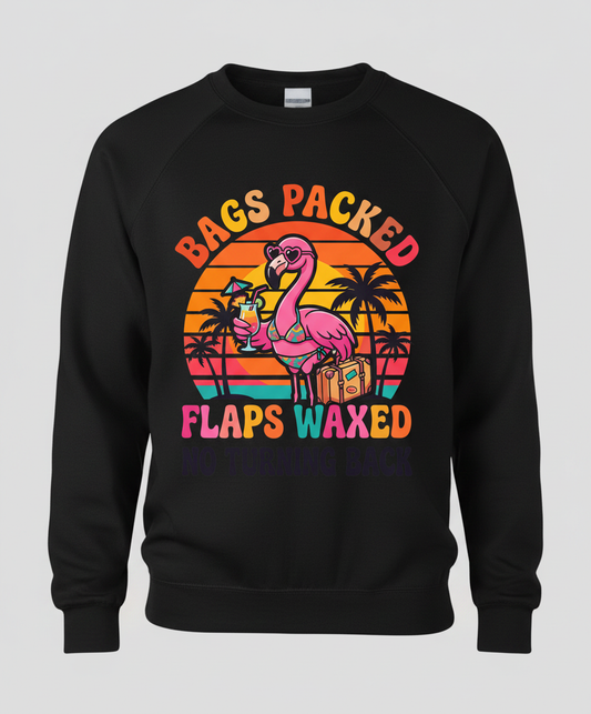 Bags Packed Flaps Waxed Funny Flamingo Vacation Sweatshirt - Black