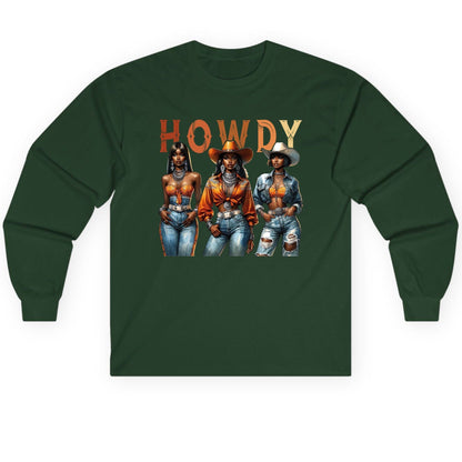 Howdy black cowgirls Long Sleeve Tee Forest Green product mockup