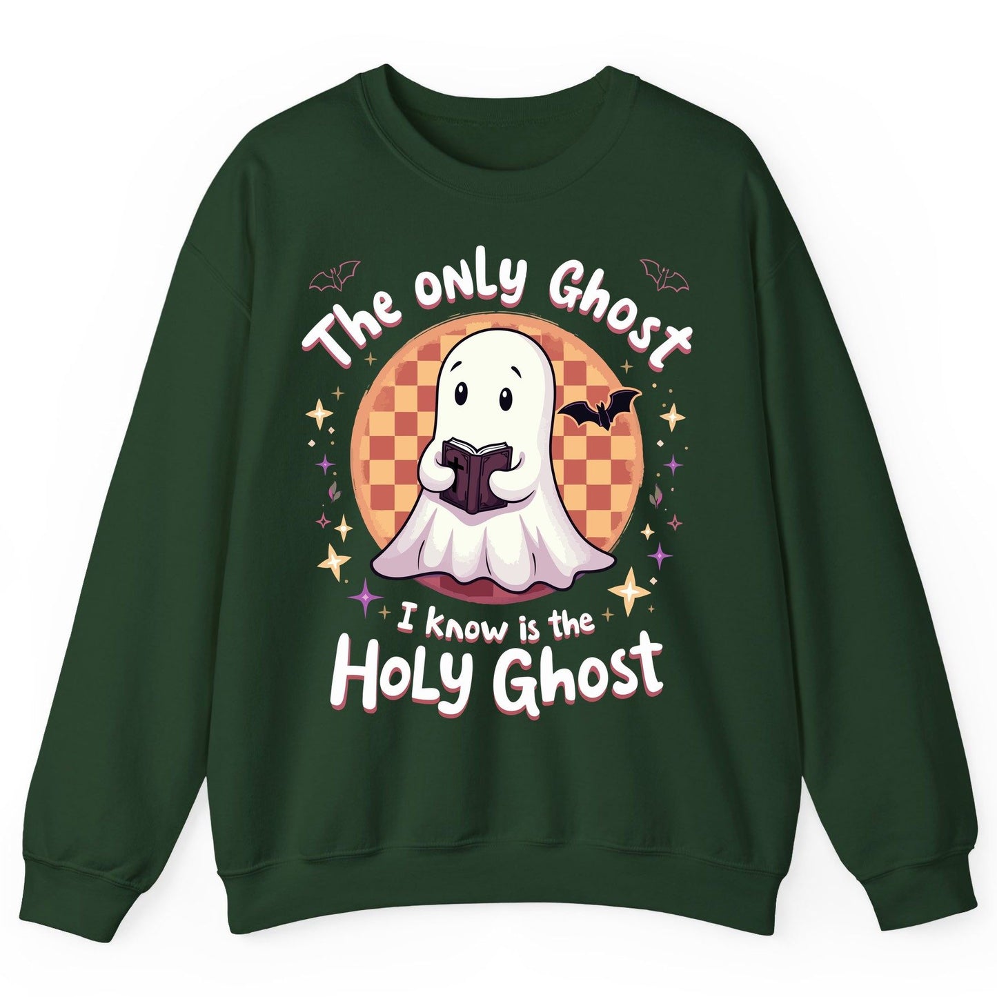 The Only Ghost I Know Is the Holy Ghost christian Halloween Sweatshirt Forest Green product mockup