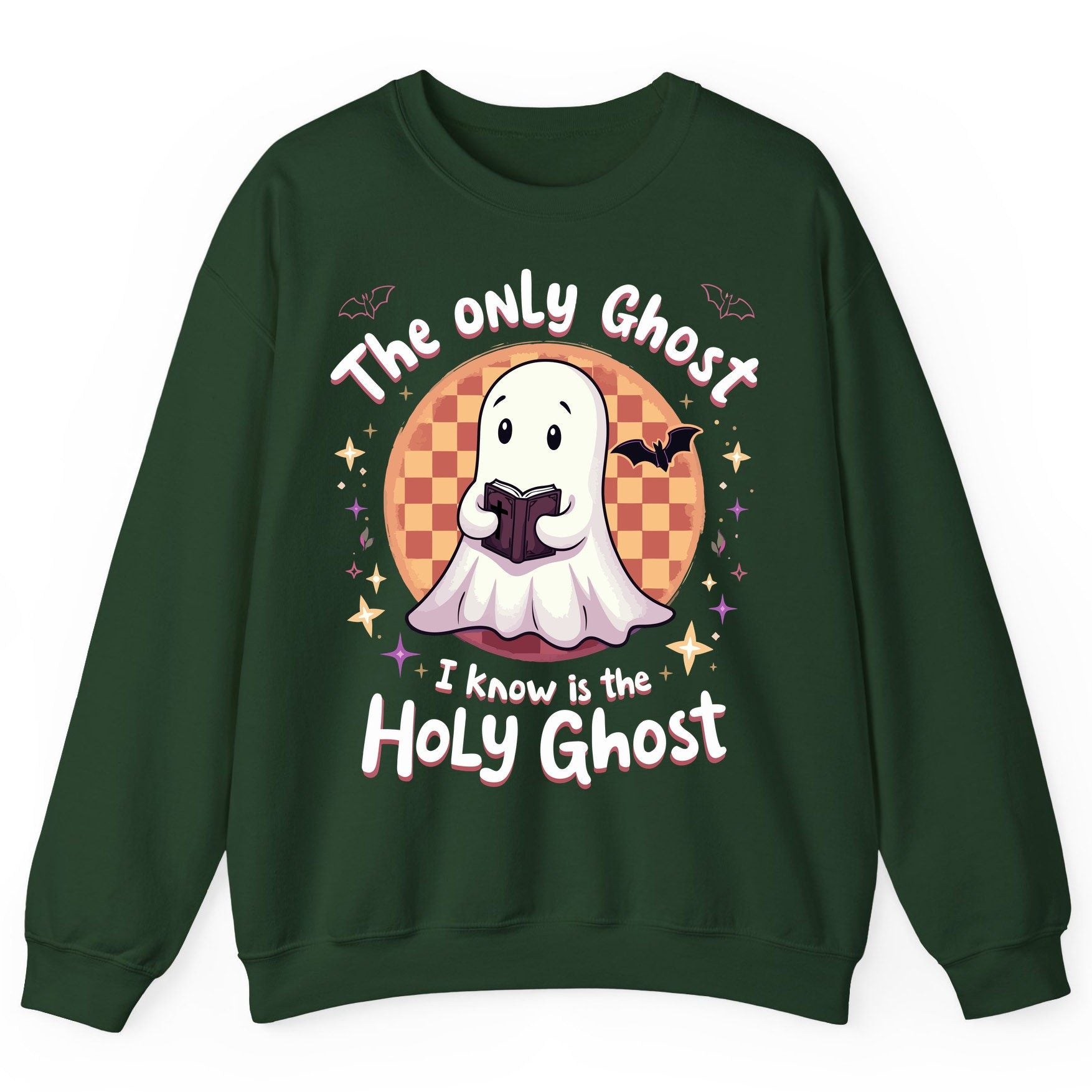 The Only Ghost I Know Is the Holy Ghost christian Halloween Sweatshirt Forest Green product mockup
