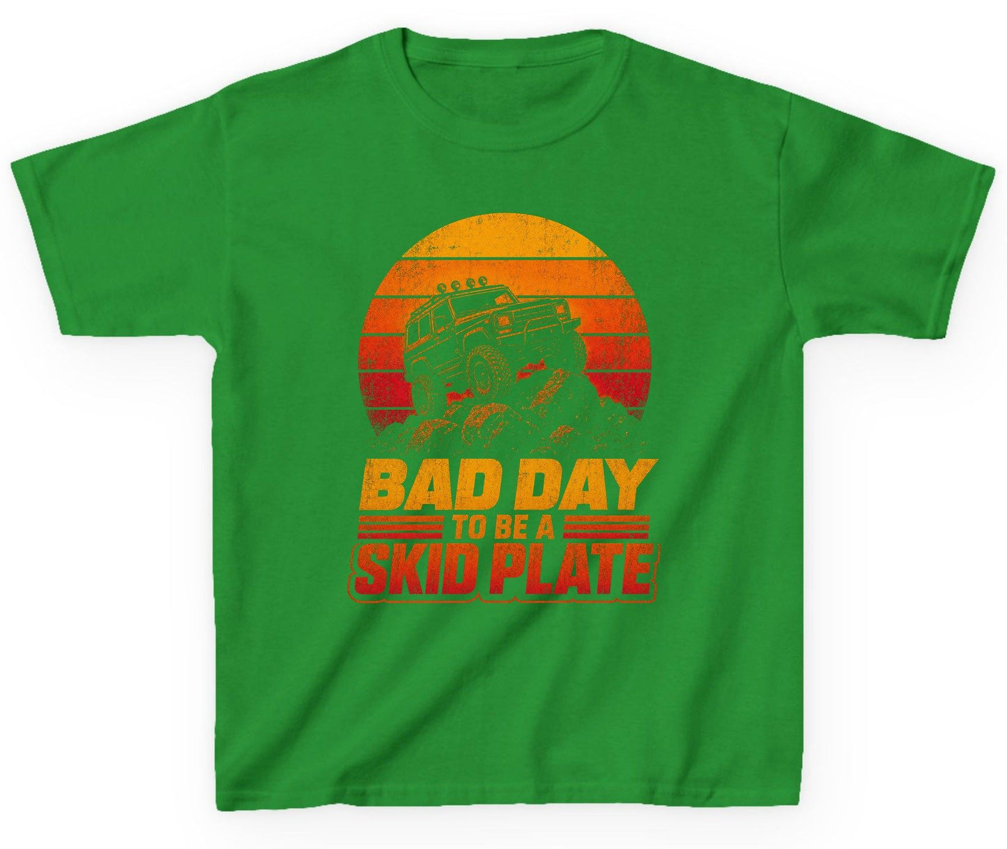Bad Day to Be a Skid Plate Funny Off-Roading Youth T-Shirt - product mockup - Irish Green