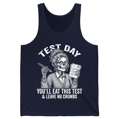 You'll Eat This Test & Leave No Crumbs Funny Day Tank Top - product mockup - Navy