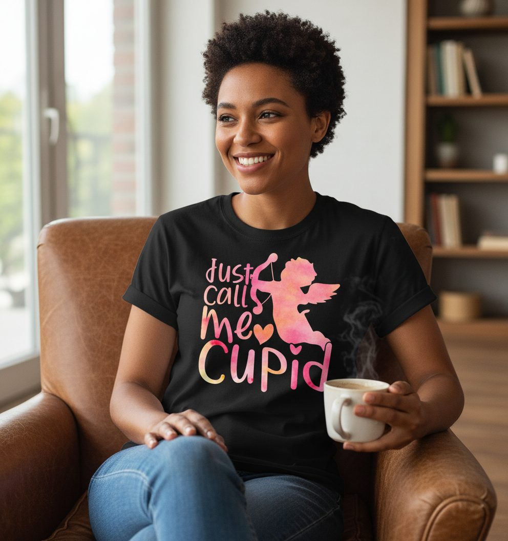 Just Call Me Cupid cupid T-Shirt Black lifestyle mockup
