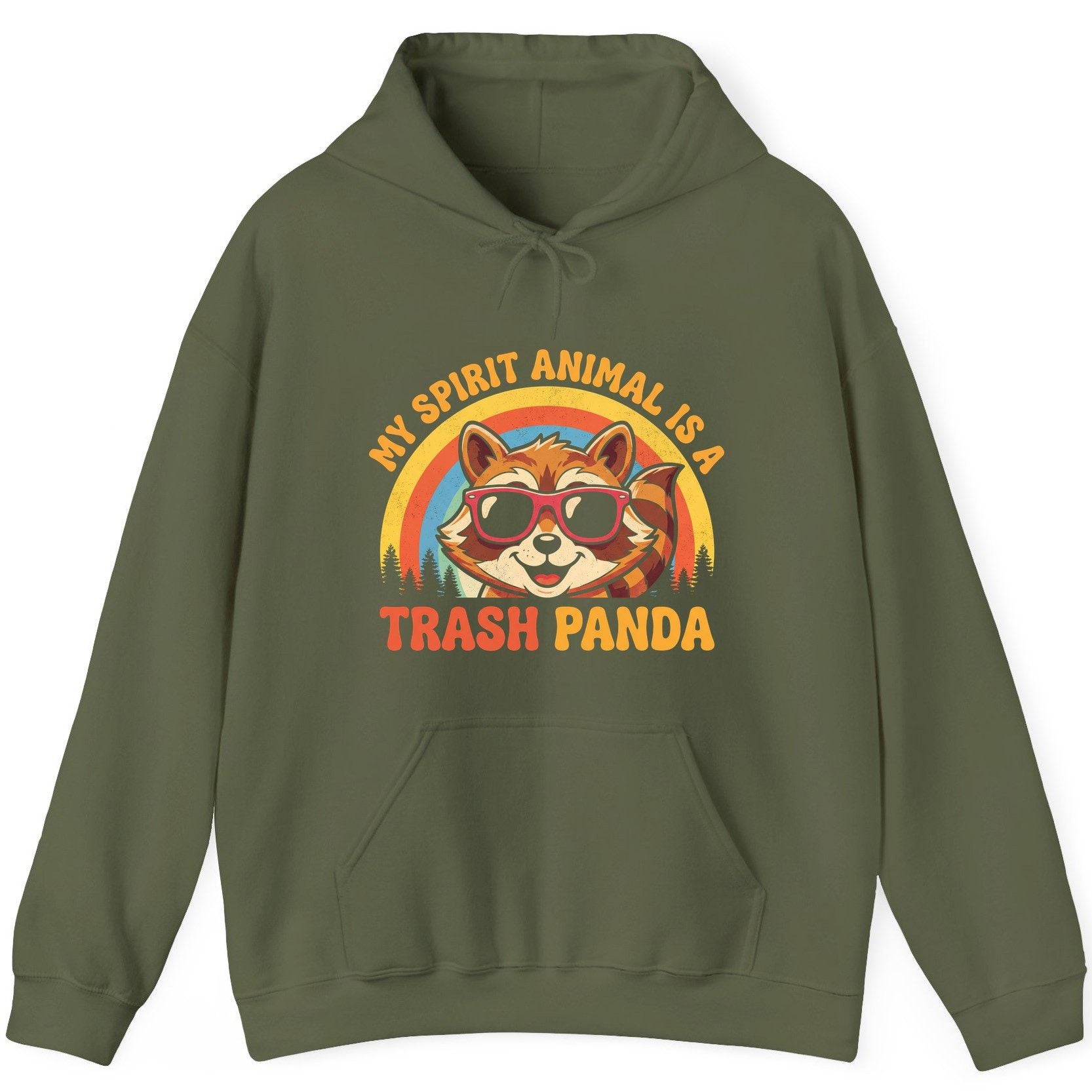 My Spirit Animal Is a Trash Panda raccoon Hoodie Military Green product mockup