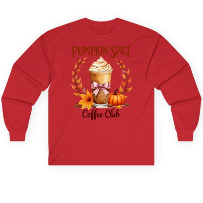 Pumpkin Spice Coffee Club pumpkin spice latte Long Sleeve Tee Red product mockup