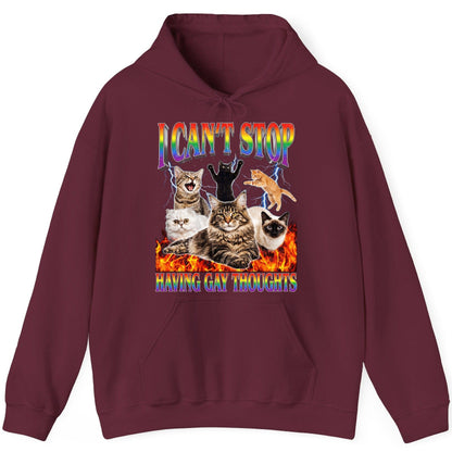 I Can't Stop Having Gay Thoughts cats Hoodie Maroon product mockup