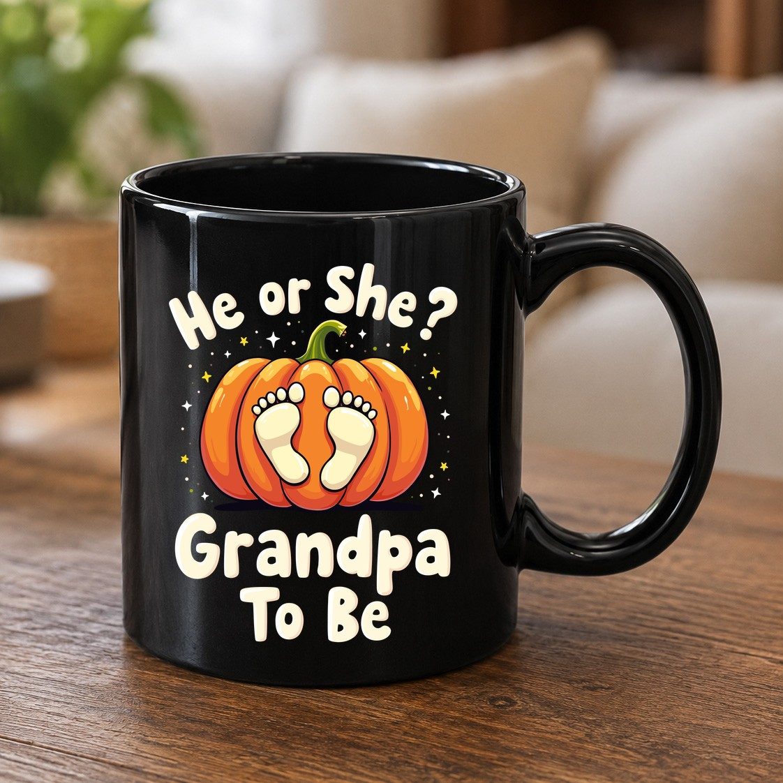 He or She Grandpa to Be gender reveal Black Mug Black product mockup