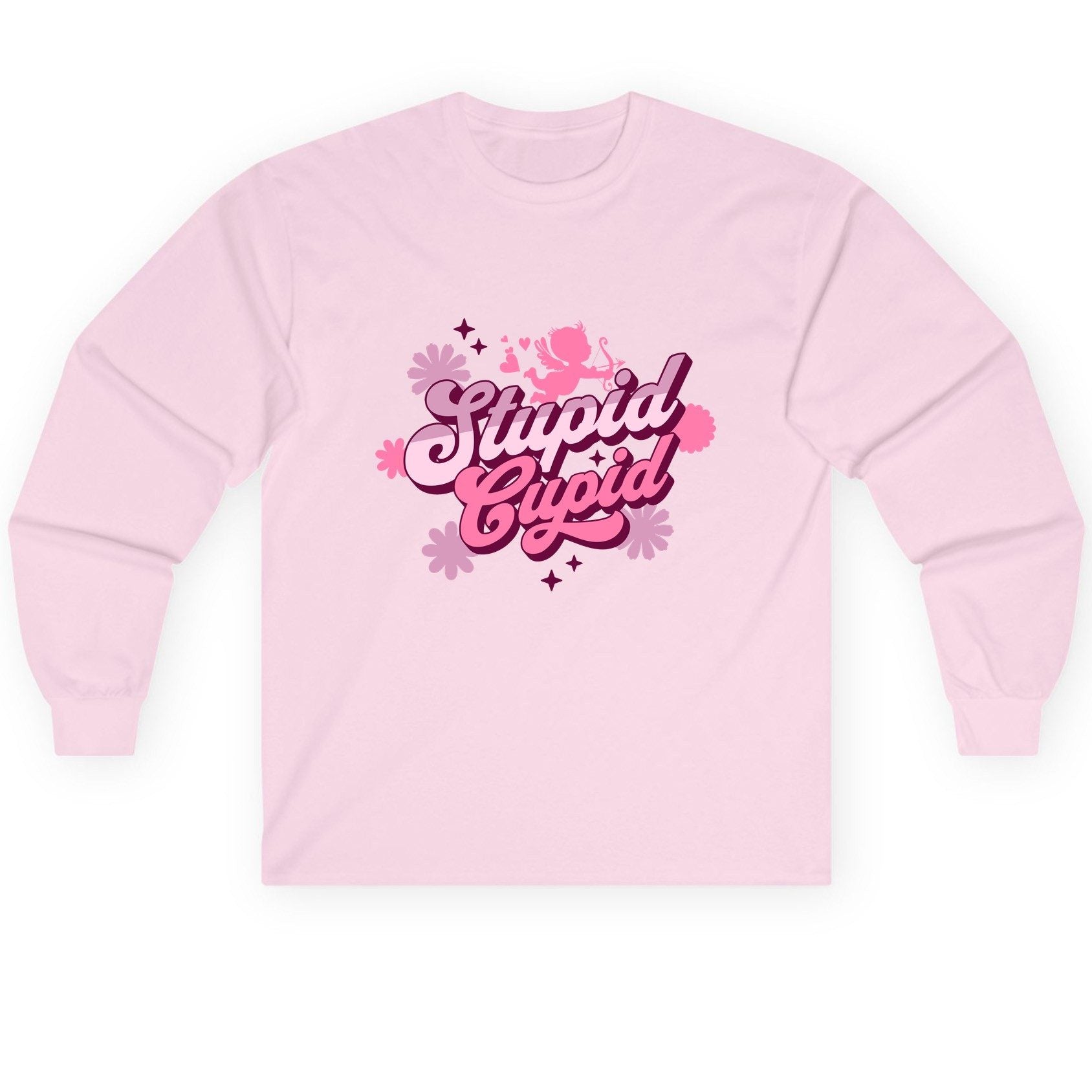 Stupid Cupid anti-Valentine's Day Long Sleeve Tee Light Pink product mockup