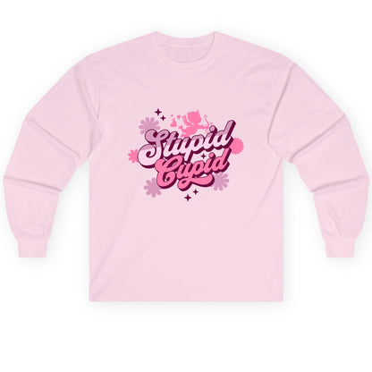 Stupid Cupid anti-Valentine's Day Long Sleeve Tee Light Pink product mockup