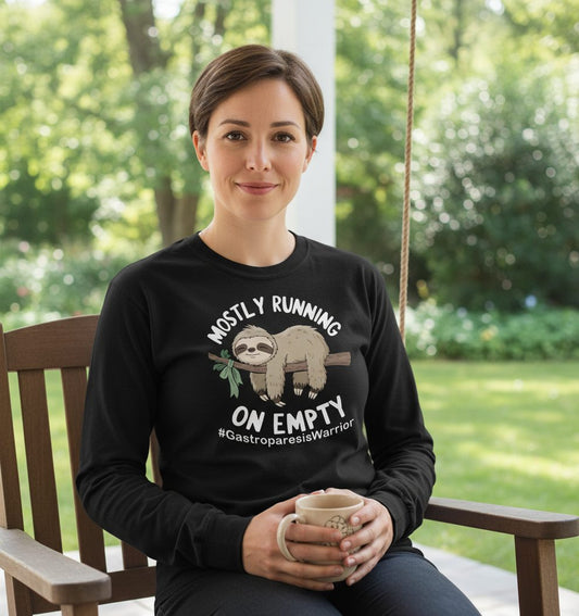 Mostly Running on Empty Gastroparesiswarrior gastroparesis awareness Long Sleeve Tee Black lifestyle mockup