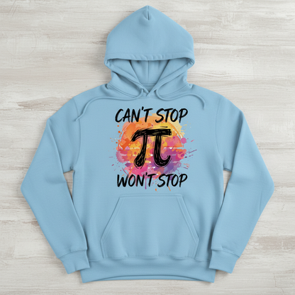 Can't Stop Won't Stop Pi Symbol Math Pun Hoodie - Light Blue