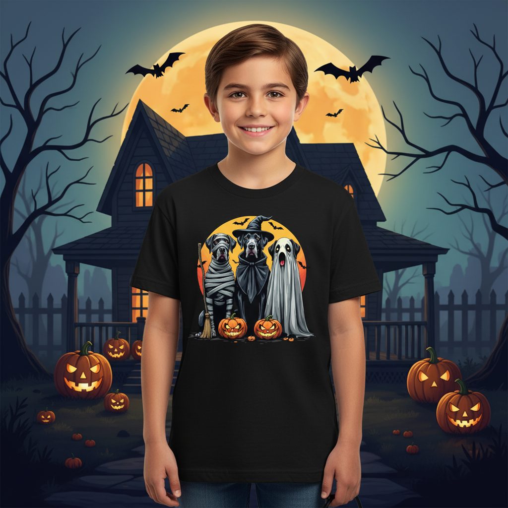 Halloween Dogs in Costumes Halloween dogs Youth T-Shirt Black lifestyle mockup